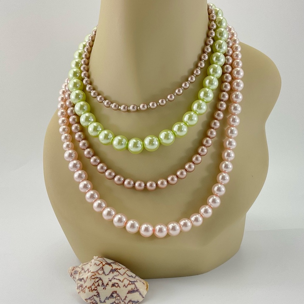 Light Pink Faux Pearl Necklace & Earring Set, Handmade, Pastel, Classic - Picture 13 of 14